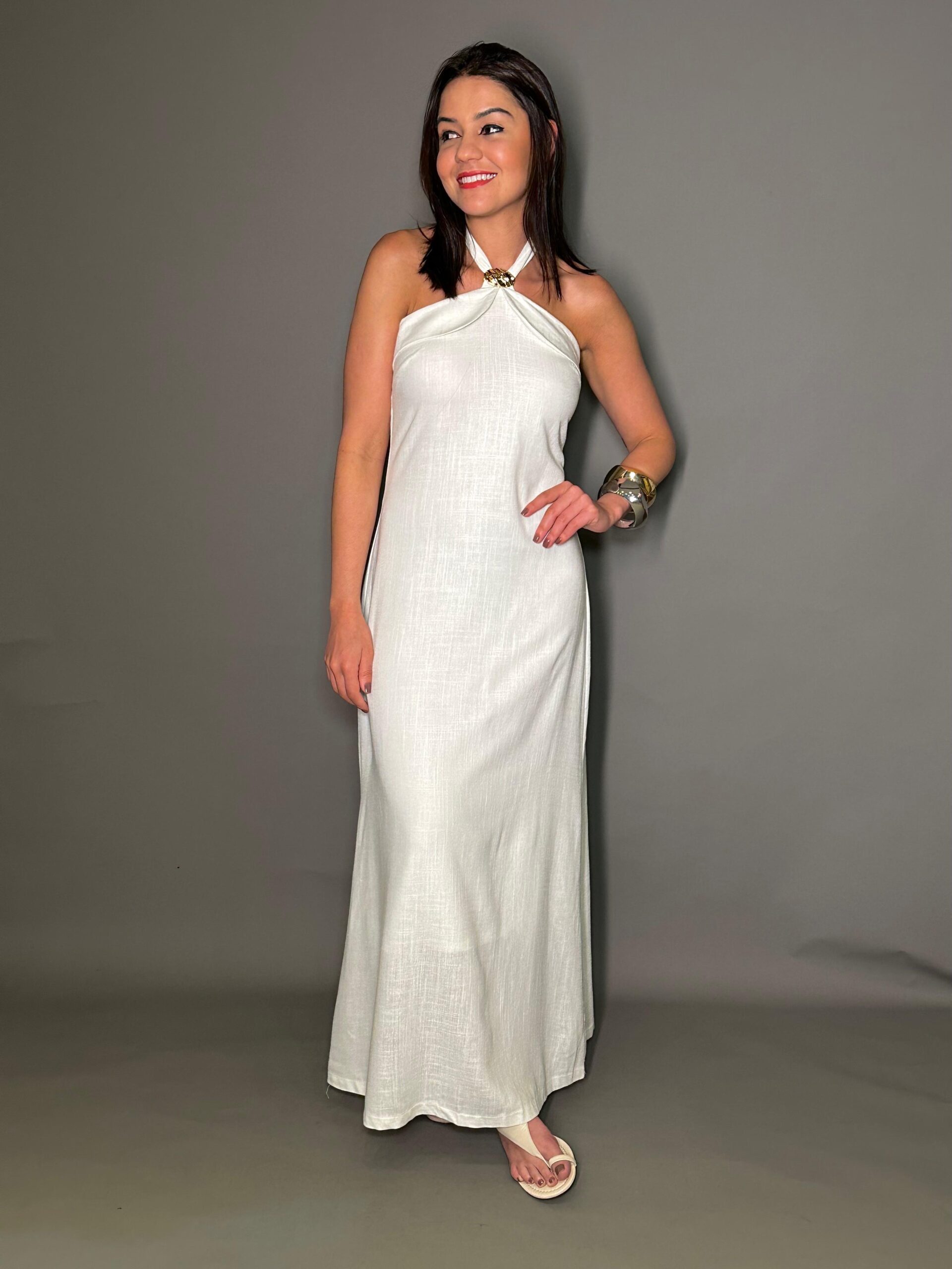 VESTIDO LINEN HALTER AMARRAÇÃO